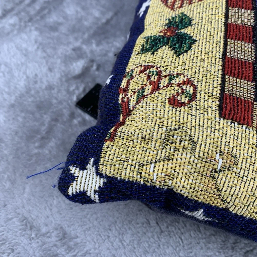 Vintage Tapestry Needlepoint Throw Pillow Santa Christmas Decorative Rectangle